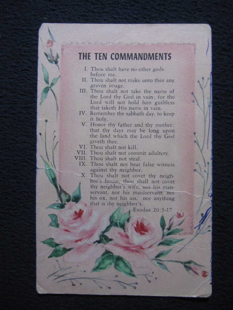 Vintage Ten Commandments Postcard [Warner Press] Undated