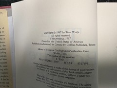 Tom Wolfe – Bonfire of the Vanities 1987 1st Edition/1st Printing Unclipped DJ