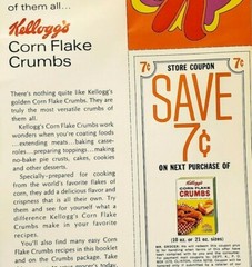 VINTAGE 1971 KELLOGG’S CORN FLAKE CRUMBS COUPON $0.07 CENTS AND AD PAGE