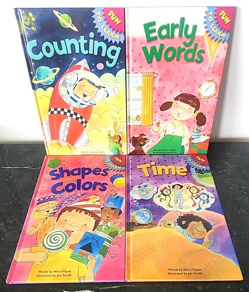 Lot of 4 Fun to Learn Hardcover Picture Books Shapes Color Counting Time Words