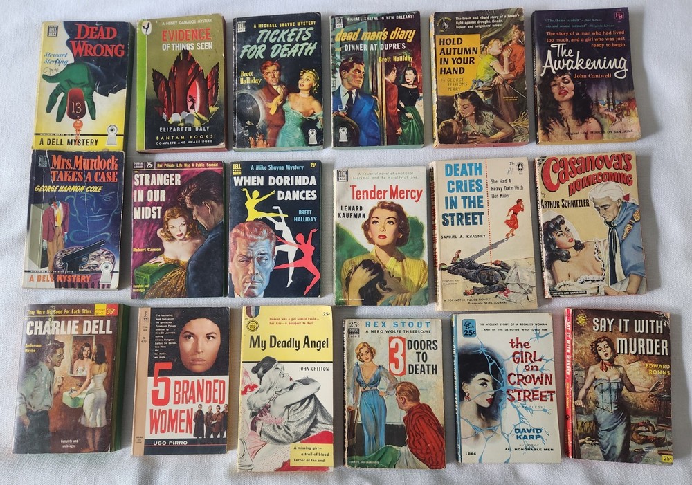Lot of 18 Vintage Mystery Pulp Paperbacks: Halliday, Kaufman, Stout, Coxe, Ronns