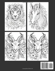 Animals in Flowers Adult Coloring Book 100 Page Large Print Easy