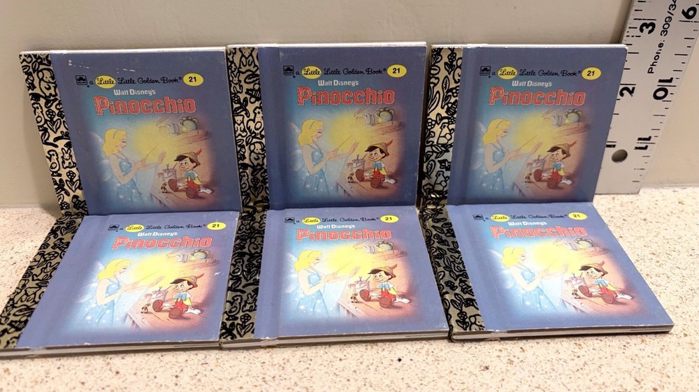 Lot of 6 Pinocchio Tiny Little Little Golden Books 2.75” Miniature Mini Vintage