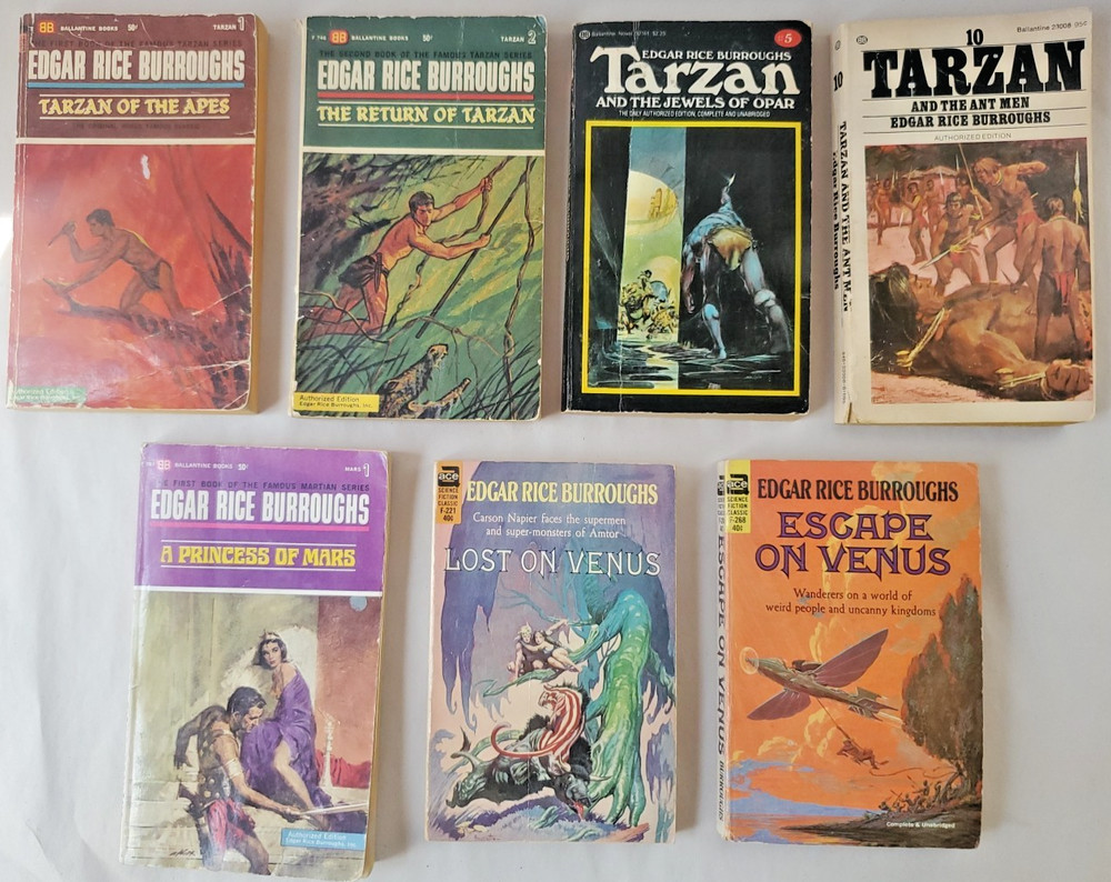 7 Edgar BURROUGHS BB Books, Paperback ~ Tarzan (#1, 2, 5 & 10), Venus & Mars