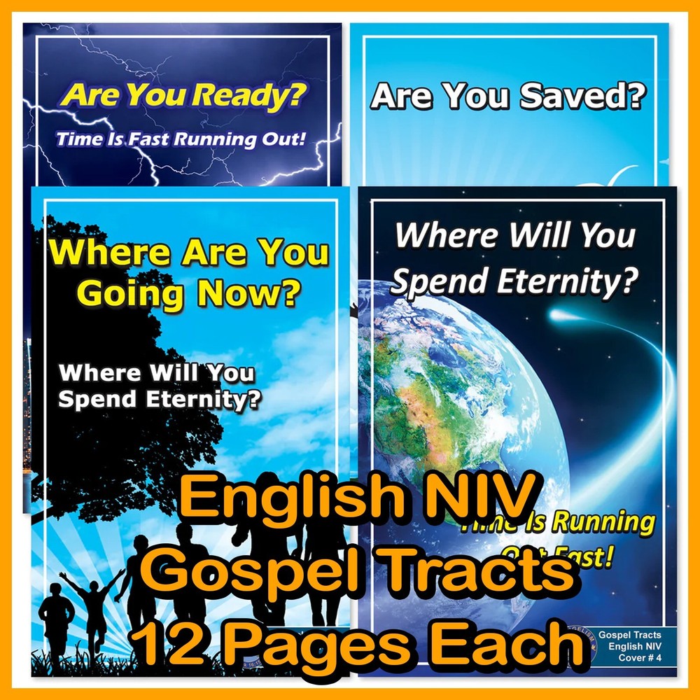 „ENGLISH (NIV)” Tracts, Pack of 40 Units in 4 Colorful Covers, 12 Pages Each