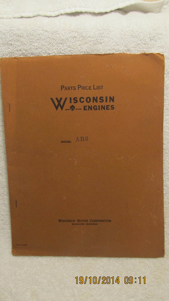 Wisconsin Engines Parts Price List 1943-1945 for Model ABS 14 Pages Illustrated