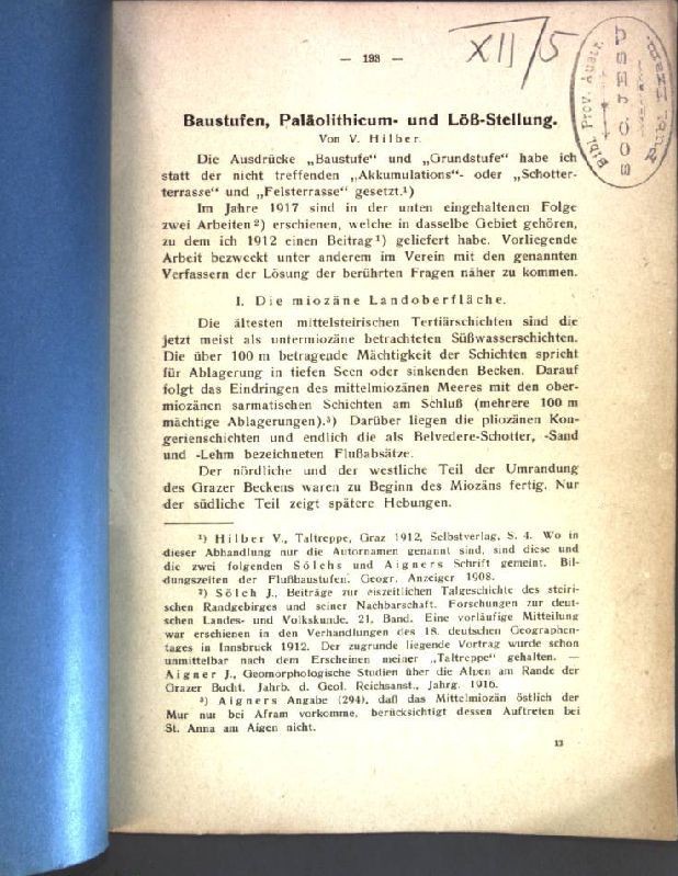 Baustufen, Paläolithicum- und Löß-Stellung; Sonderdruck aus: (keine Angabe); Hil
